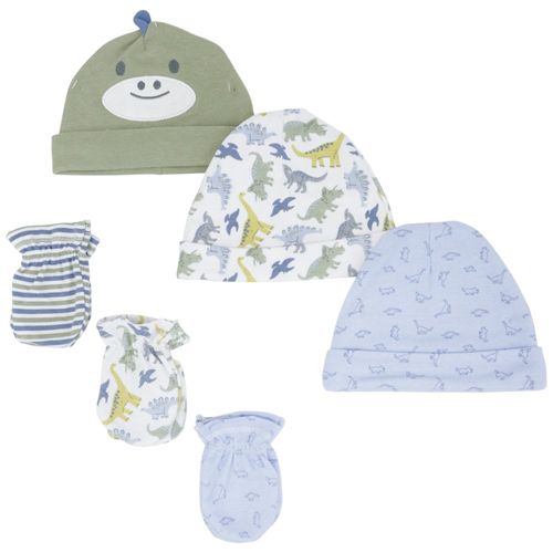 Set multicolor de 3 gorros y 3 guantes estampados para bebé