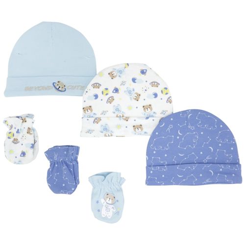 Set multicolor de 3 gorros y 3 guantes estampados para bebé