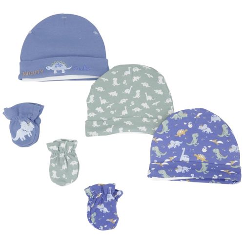 Set multicolor de 3 gorros y 3 guantes estampados para bebé