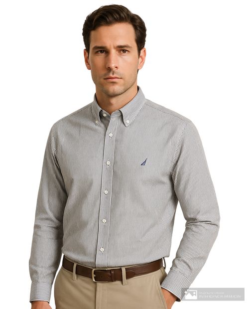 Camisa casual Nautica gris oscuro rayada para hombre