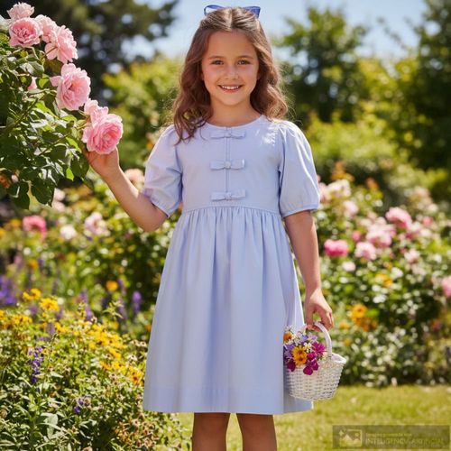Vestido morado con moños para niña