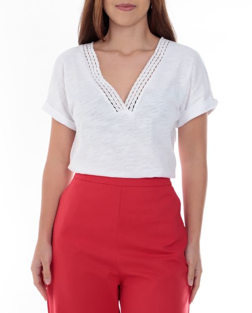 Blusa Nicolle casual blanca manga corta para mujer