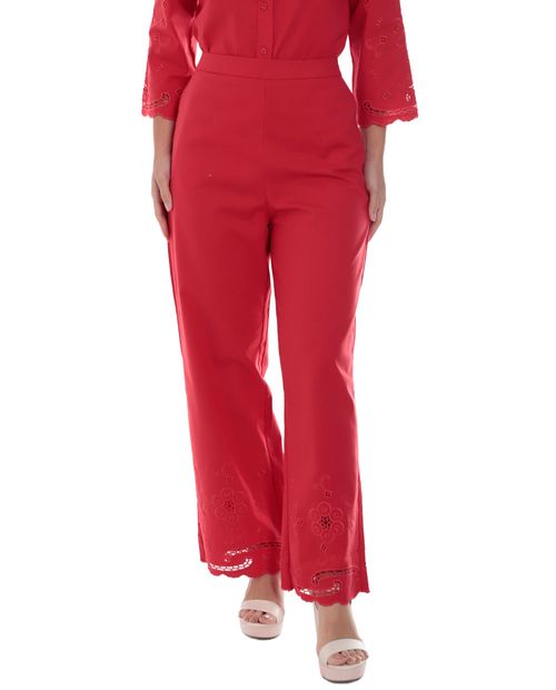 Pantalón Nicolle palazzo rojo de cintura alta para mujer
