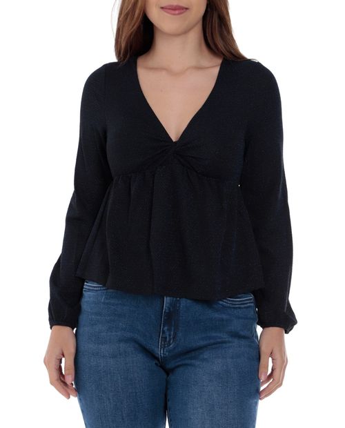 Blusa Orange peplum azul manga larga para mujer