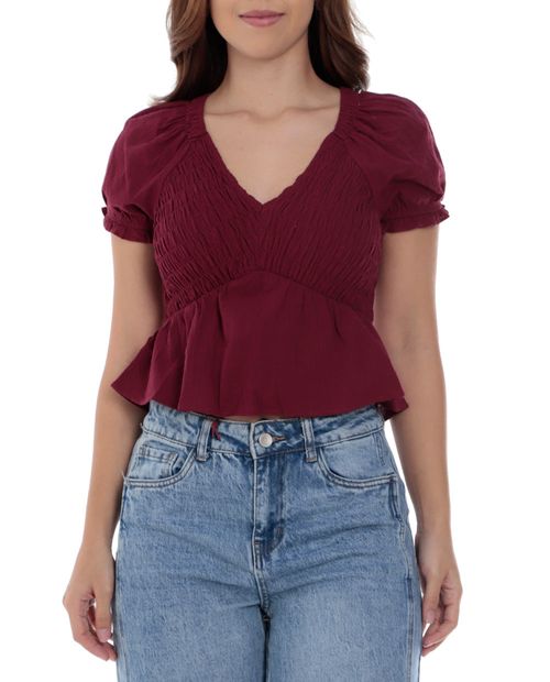 Blusa Orange peplum roja manga corta para mujer