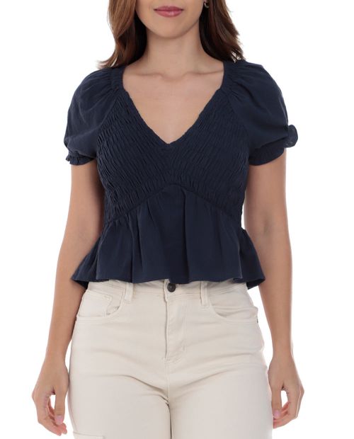 Blusa Orange peplum azul manga corta para mujer