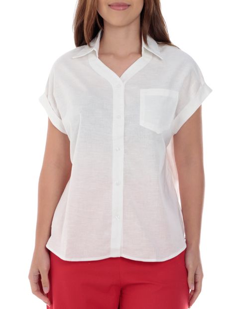 Blusa Sabrina camisera blanca manga corta para mujer