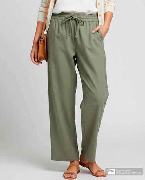 Pantalón Sabrina pull on verde de cintura alta para mujer