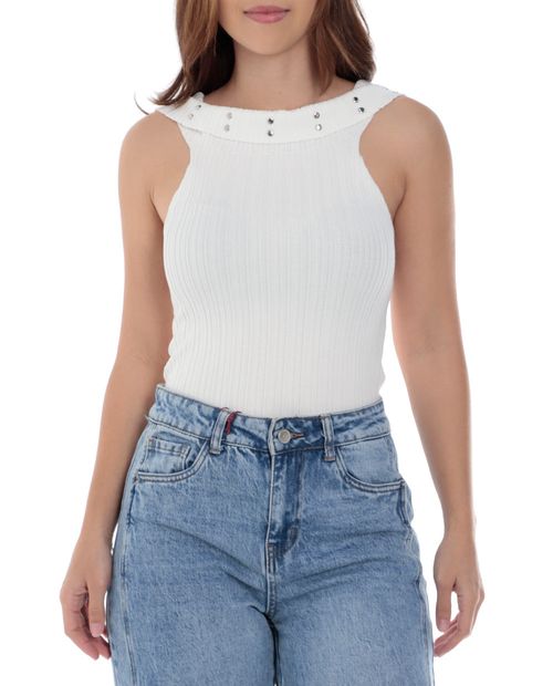 Blusa Orange halter blanca sin mangas para mujer