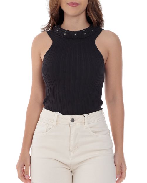 Blusa Orange halter negra sin mangas para mujer