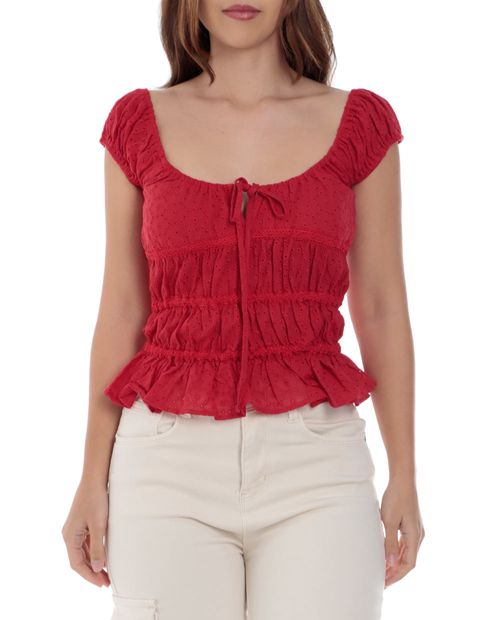 Blusa Orange peplum roja manga corta para mujer