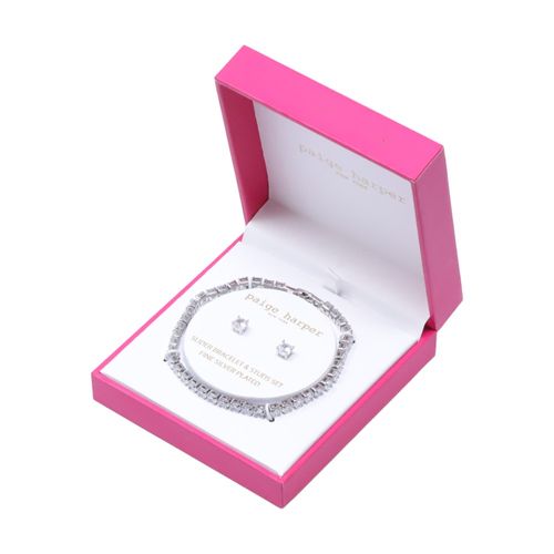 Set de pulsera y aretes de brass en baño de plata para mujer