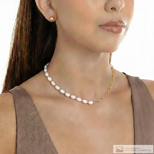 Set de aretes y collar color dorado 6 mm-53 cm para mujer