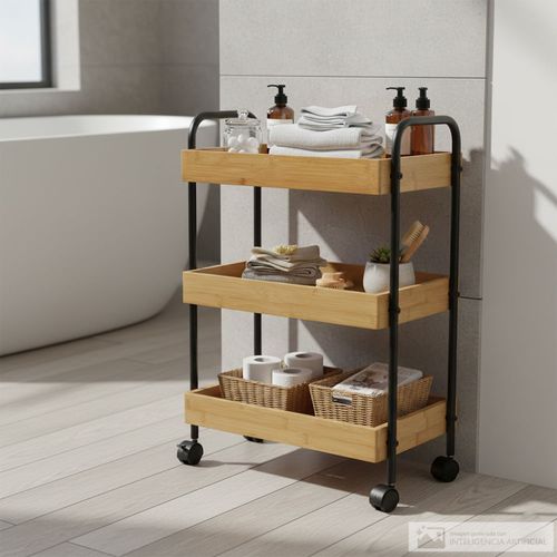 Carrito de bambú organizador de 3 niveles 50x28x70 cm