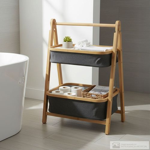 Estante organizador de bambú con cestas 2 niveles 45x30x65 cm