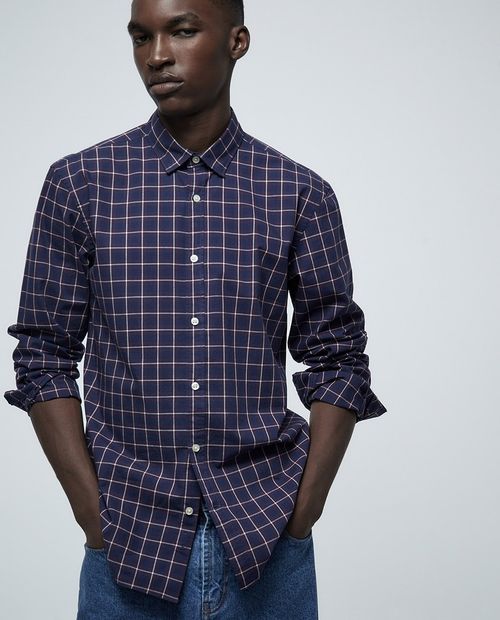 Camisa casual Sfera azul navy cuadriculada para hombre