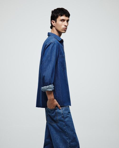 Camisa casual Sfera azul denim para hombre