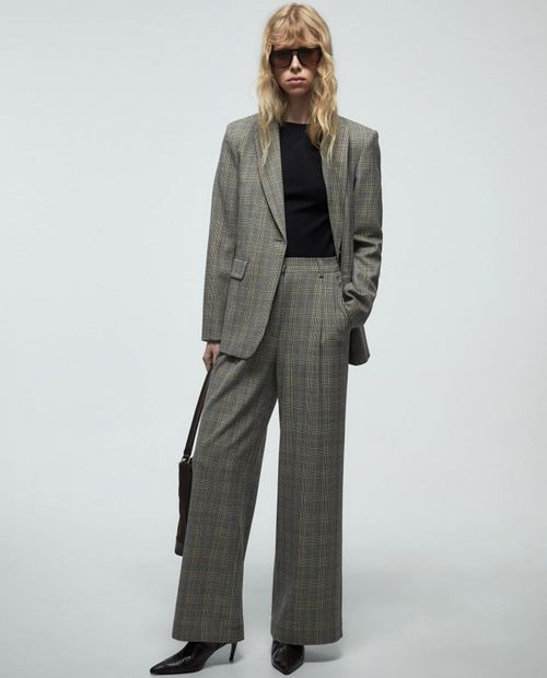 Pantalón Sfera wide leg cuadriculado de cintura alta para mujer