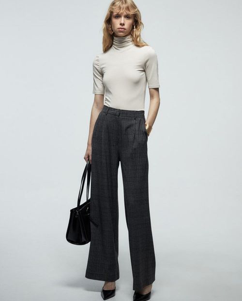 Pantalón Sfera wide leg cuadriculado de cintura alta para mujer