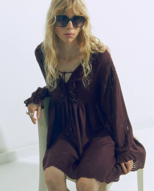 Vestido Sfera casual rojo manga larga para mujer