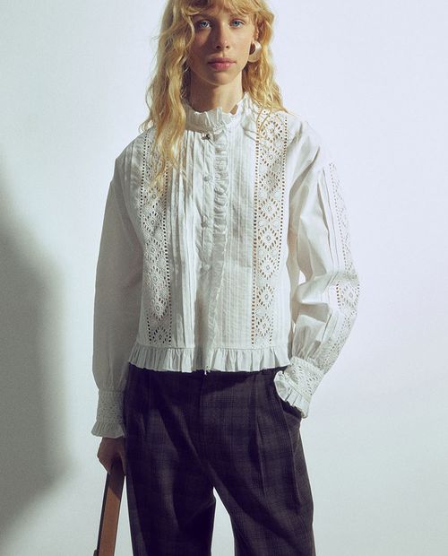 Blusa Sfera casual blanca manga larga para mujer