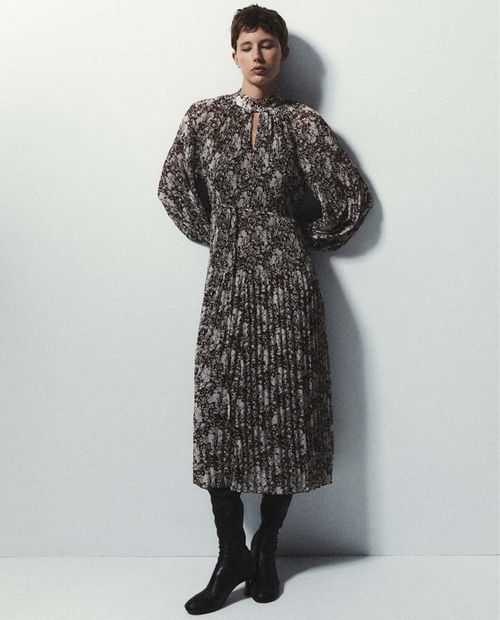 Vestido Sfera midi estampado manga larga para mujer