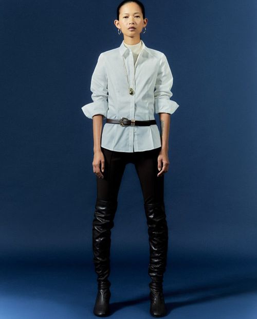 Blusa Sfera camisera blanca manga larga para mujer
