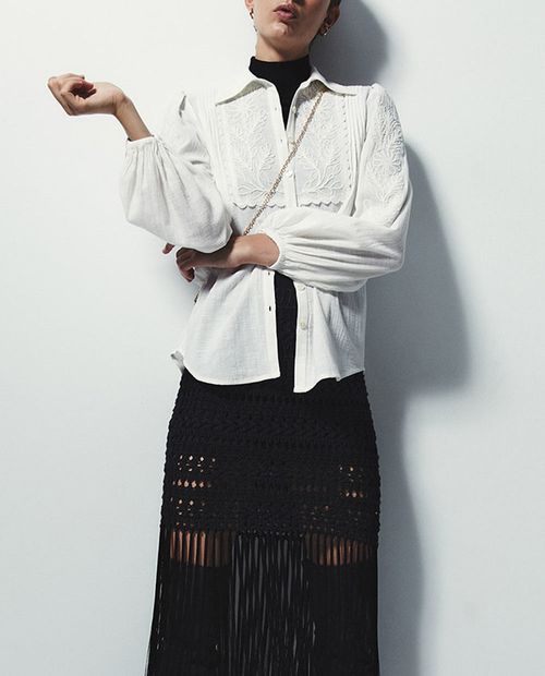 Blusa Sfera camisera blanca manga larga para mujer