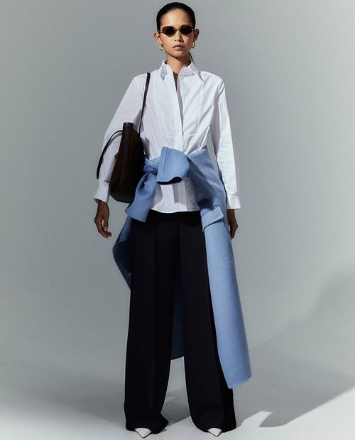Blusa Sfera camisera blanca manga larga para mujer