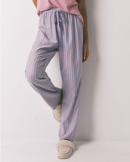 Pantalón de pijama Women Secret rayado de cintura alta para mujer
