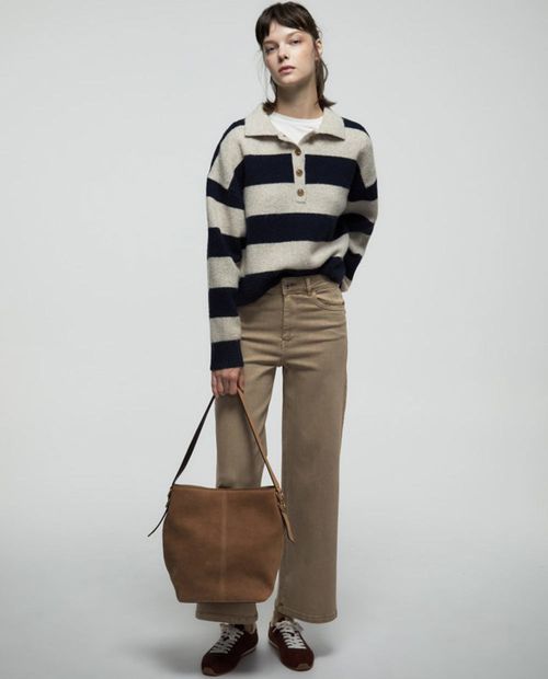 Jeans Sfera culotte beige de cintura media para mujer