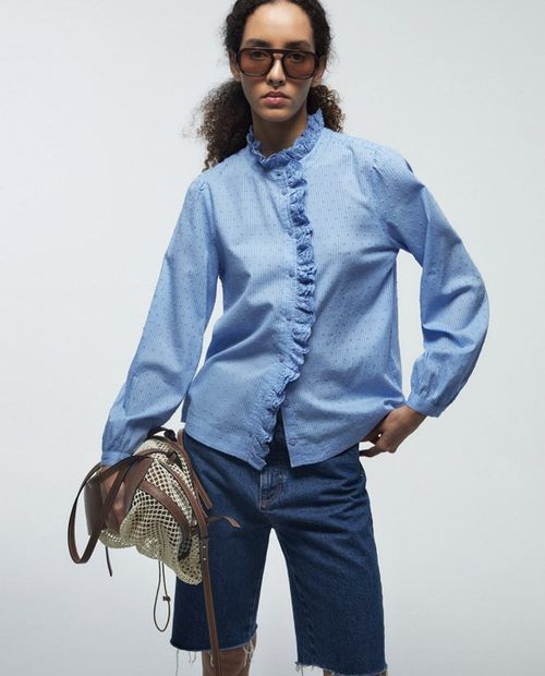 Blusa Sfera casual azul manga larga para mujer