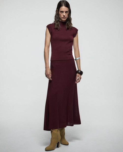 Falda Sfera maxi roja de cintura alta para mujer