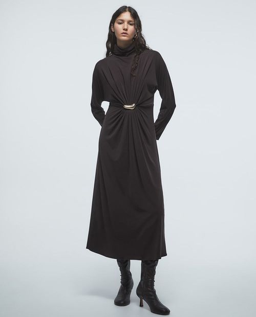 Vestido Sfera maxi café manga larga para mujer