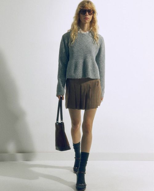 Falda short Sfera cuadriculada de cintura alta para mujer