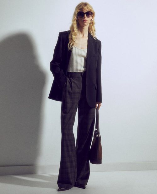 Pantalón Sfera palazzo cuadriculado de cintura alta para mujer