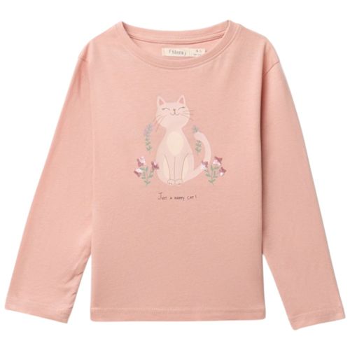 Camiseta rosada con estampado de gatita para niña