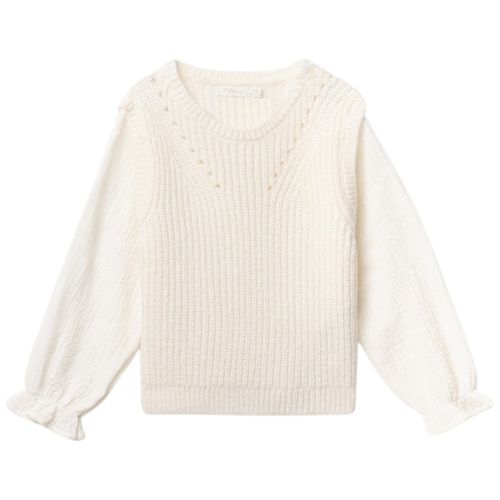 Chaleco combinado beige tejido para niña