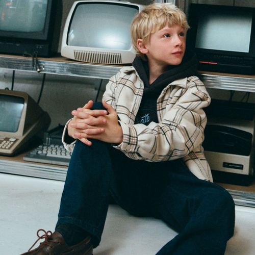 Chaqueta bicolor cuadriculada para niño