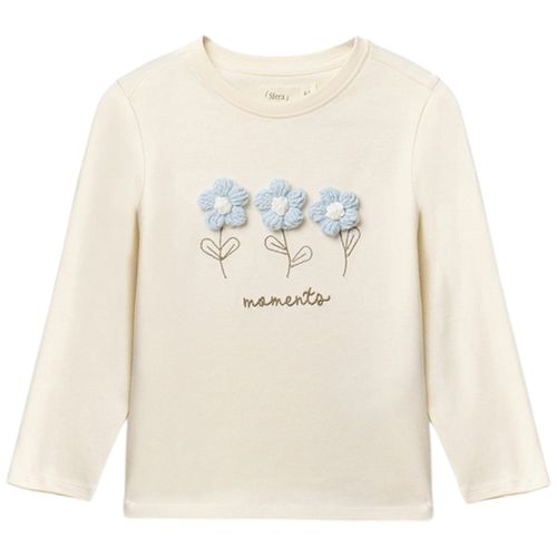Camiseta beige con bordado floral para niña