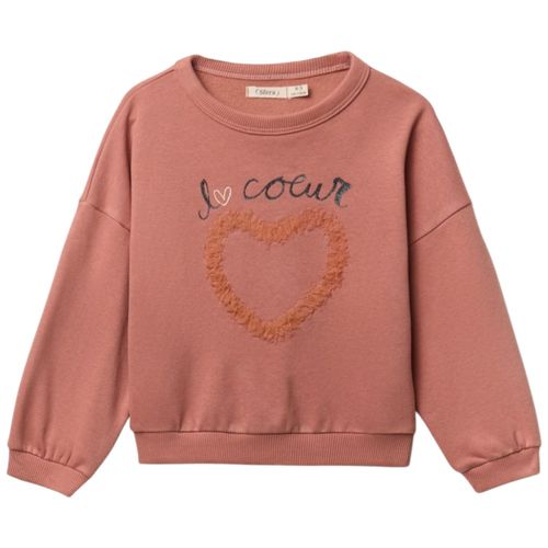 Suéter rosado con bordado de corazón para niña