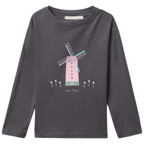 Camiseta gris oscuro con estampado de molino para niña