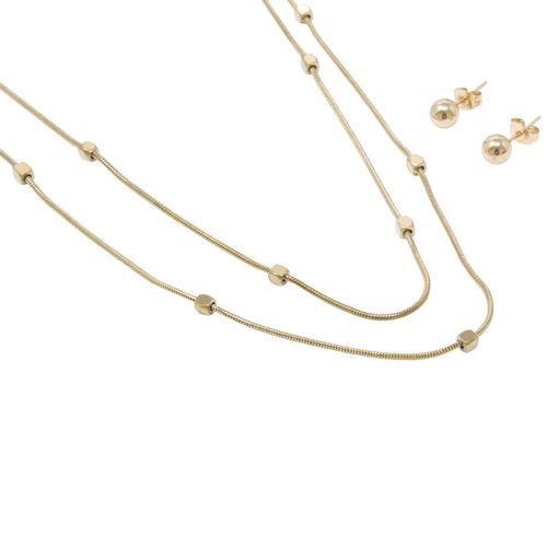 Set de aretes y collar dorado 3 mm- 56 cm para mujer