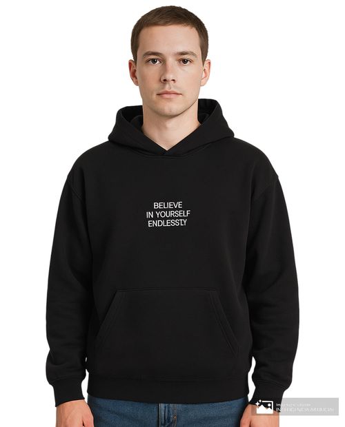 Suéter hoodie Denim and Flower negro con estampado "Endlessly" para hombre