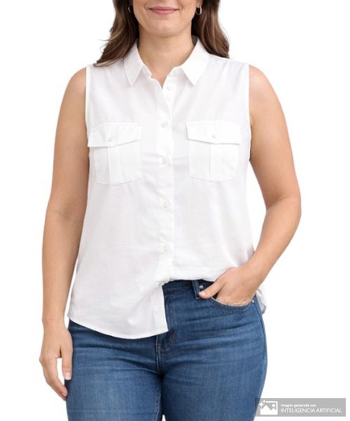 Blusa Nicolle camisera blanca sin mangas para mujer