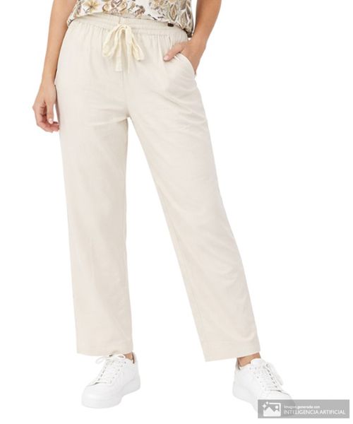 Pantalón Sabrina pull on beige de cintura alta para mujer