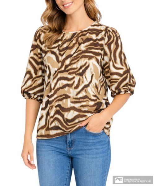 Blusa Sabrina casual estampada manga corta para mujer