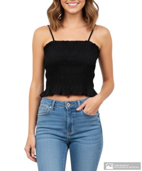 Blusa Orange crop top negra de tirantes para mujer