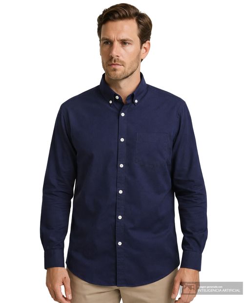 Camisa casual de lino Gents navy texturizada para hombre