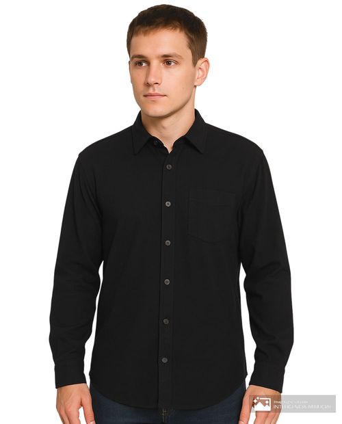 Camisa casual Denim & Flower relaxed fit negra sólida para hombre